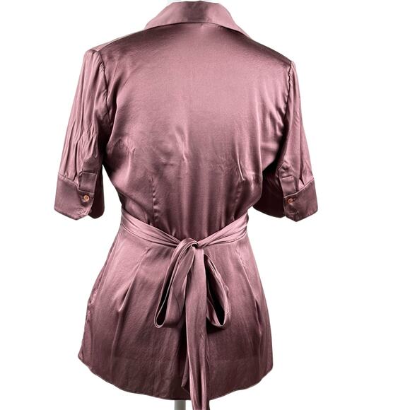 BCBG Max Azria Brown Silk Top Size S 🛸 short sleeve with wrap detail - Picture 2 of 10